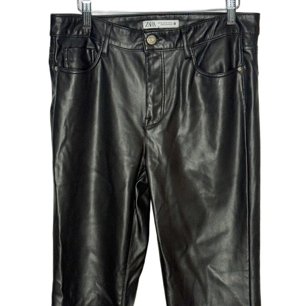 Zara Sleek Black Leather Flare Trousers - Picture 4 of 7